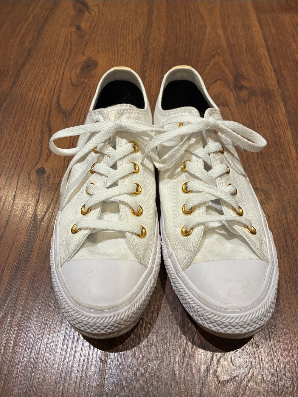 Converse White Low-Top Canvas Sneakers with Gold Eyelets